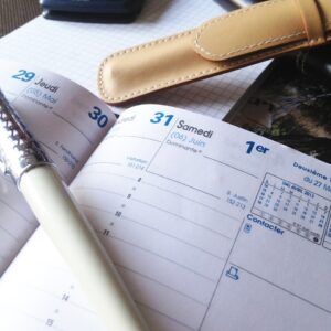 agenda, pen, calculator, départ, déménagement